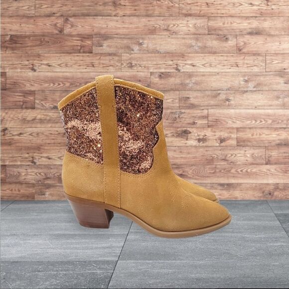 New DOLCE VITA Shreya Glitter Suede Cowboy Boots SZ 7 - Picture 1 of 8